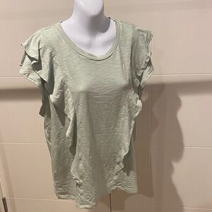 White House Black Market Mint Ruffle Sleeve Tee